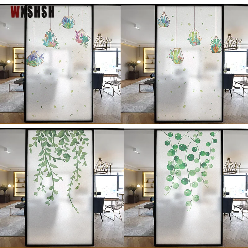 Plants Custom Size Glass Film Electrostatic Botanical Pattern Privacy Protection Heat Control Stained Tint-Film 50cmx100cm