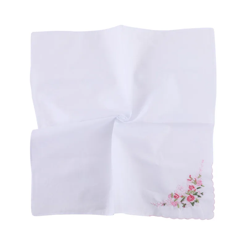 3Pcs 35x35cm 100% Cotton Embroidery Square Scarf Plain Women Lady Handkerchief Wedding Party Decor Gift