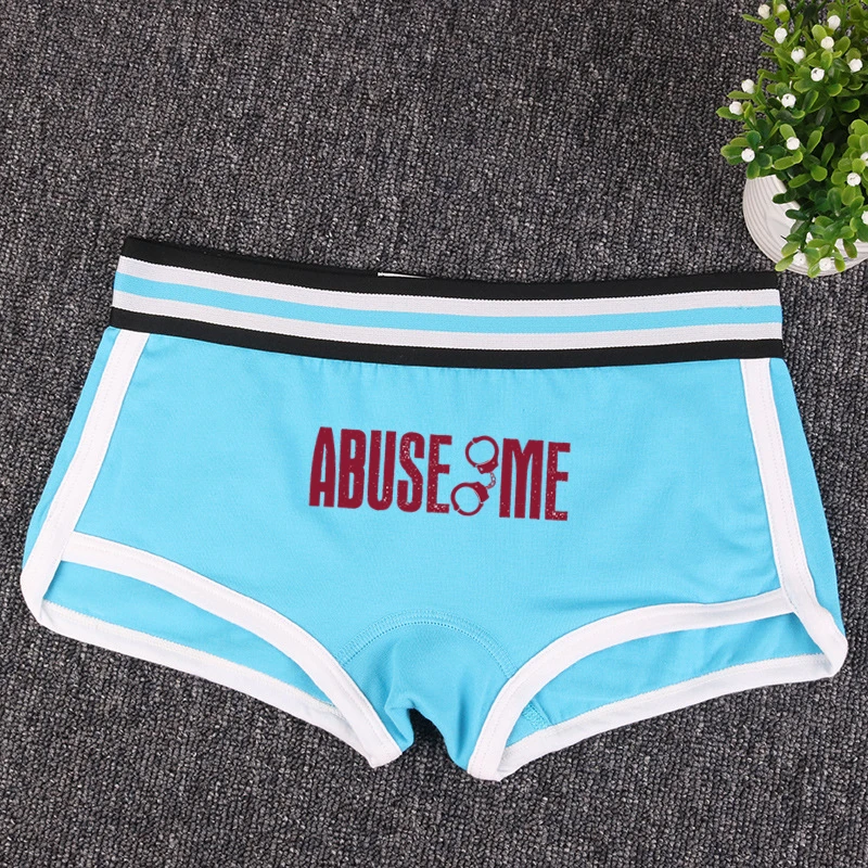 ABUSE ME Female Funny Boxer Shorts Cotton Boy Shorts Wife Gift Cute Underwear for Women Girl Panties Breathable Womens Intimates