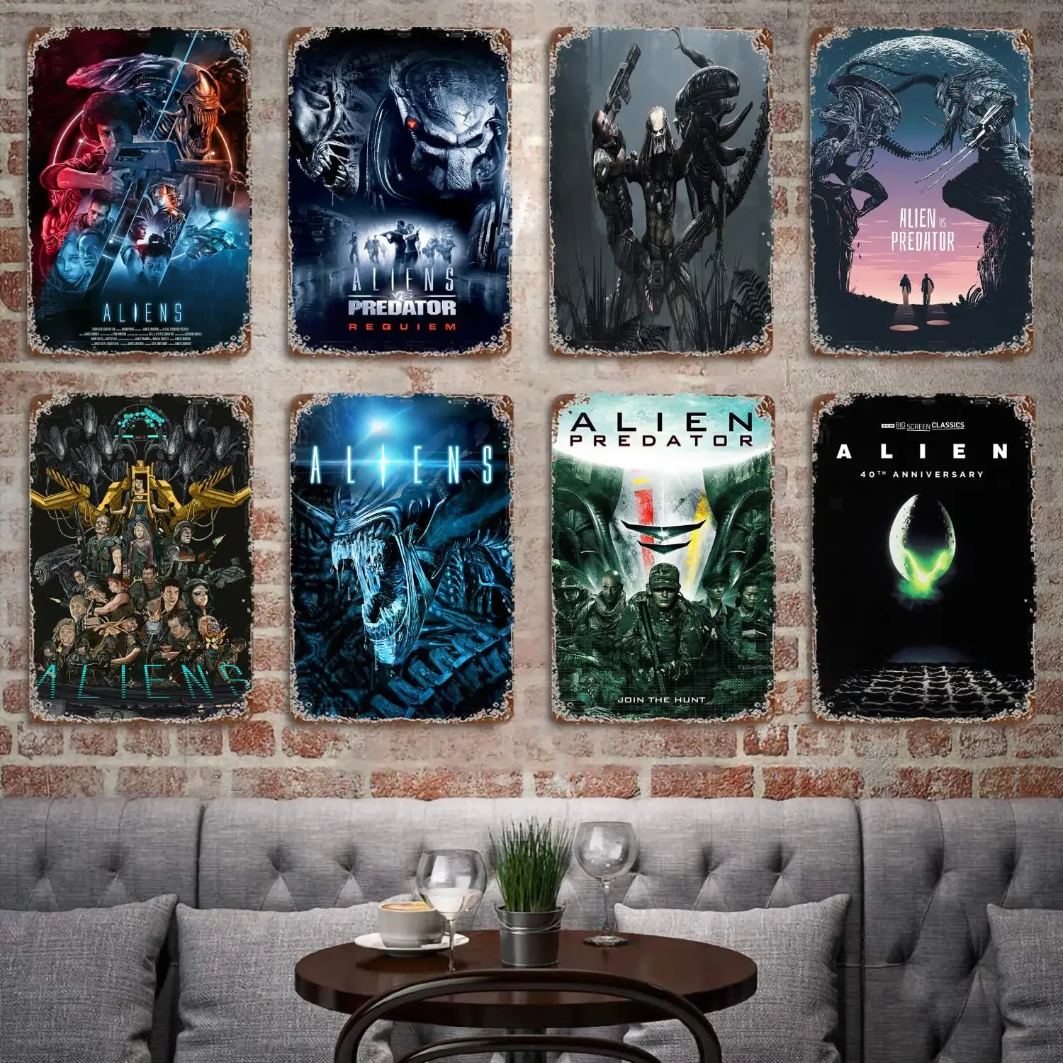 Aliens vs Predator Science Fiction Poster Vintage Tin Metal Sign Decorative Plaque for Pub Bar Man Cave Club Wall Decoration