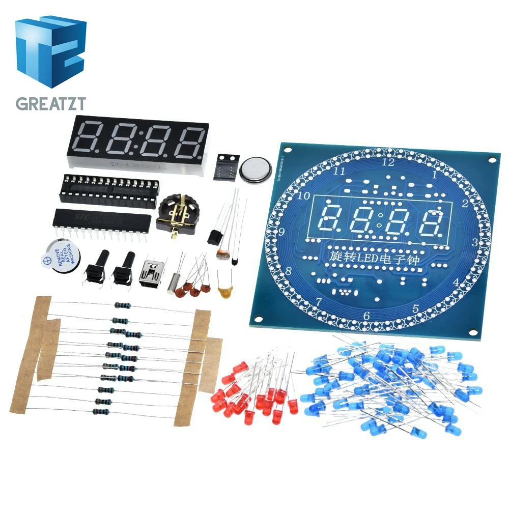 GREATZT DS1302 Rotating LED Display Alarm Electronic Clock Module DIY KIT LED Temperature Display for arduino