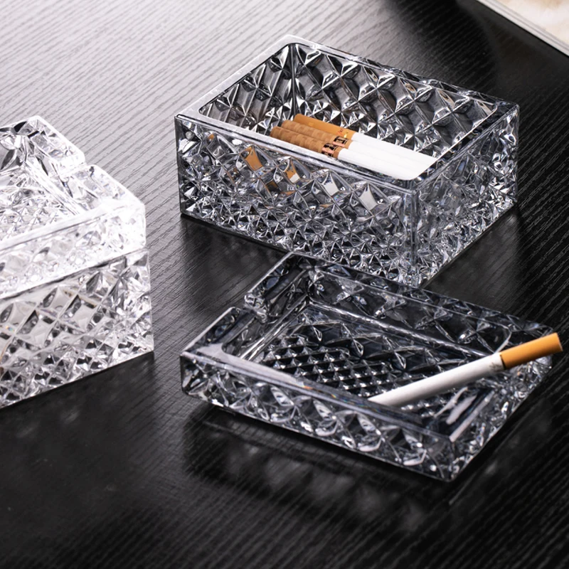 Crystal Glass Cigarette Case Fashion Portable Men's Creative Dual-use Ashtray Cigarette Case Anti-flying Ash Household Ornaments