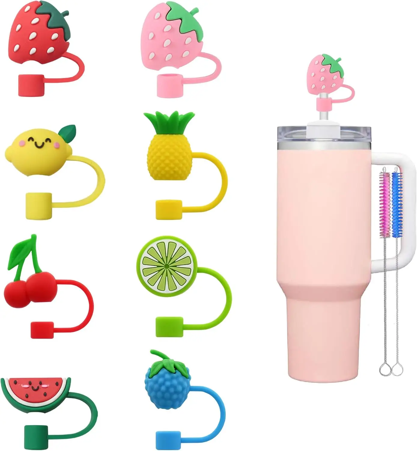 

8 Pcs Fruit Straw Cap Funny Covers Lemon Strawberries Topper Silica Gel Reusable Drinking Caps for Tumblers