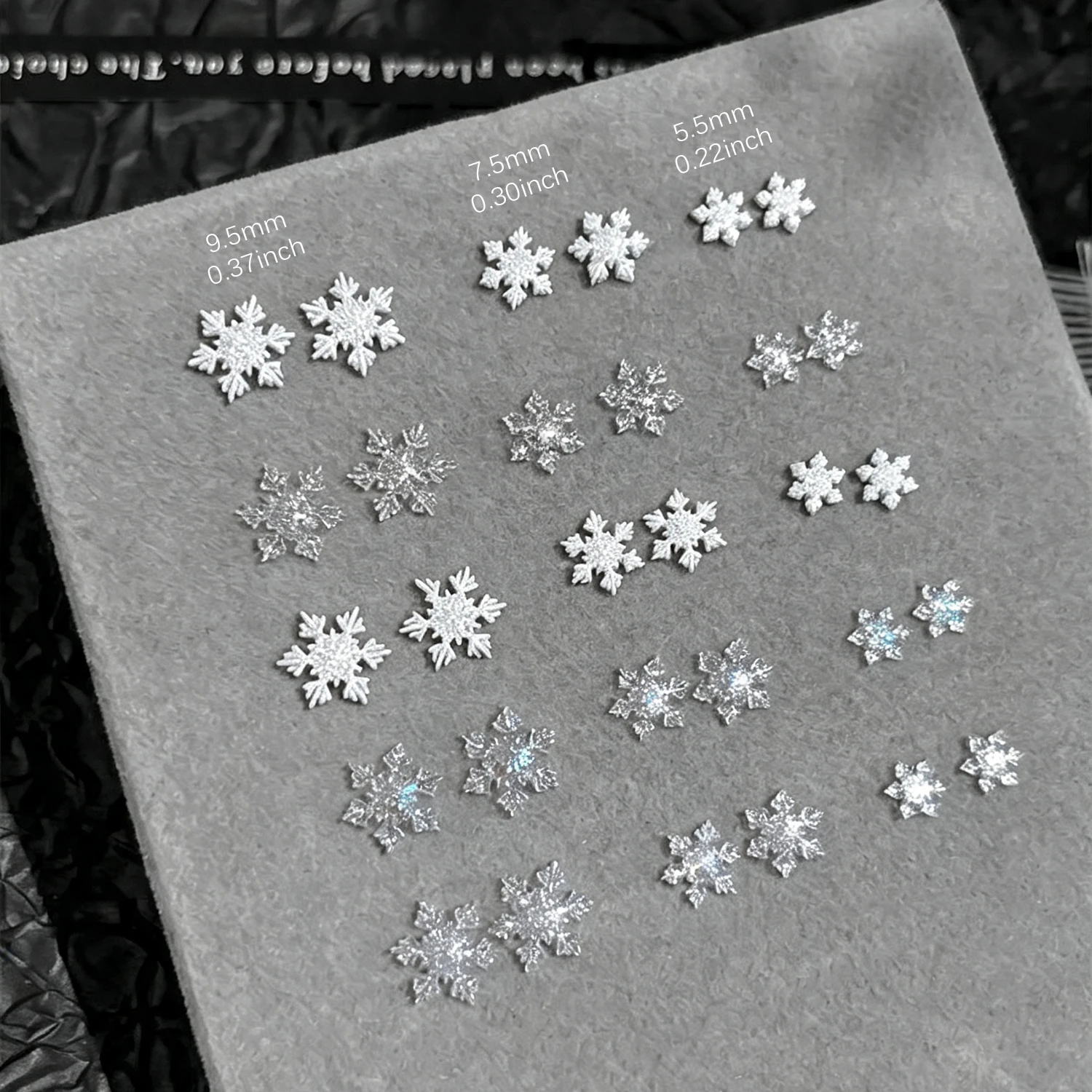 50Pcs 3D Snowflake Resin Nail Charms Sparkly White/Transparent/Blue Glitter Winter Snow Nail Decorations Christmas Nail Supplies