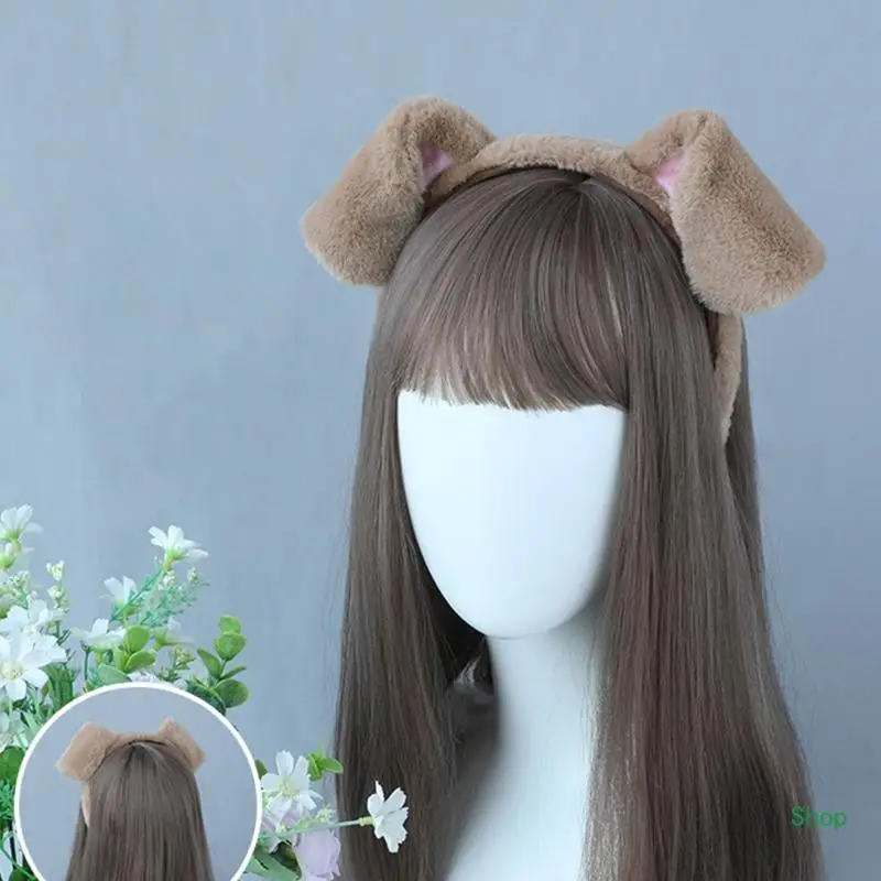 Dropship Lovely Plush Dog Ears Hair Hoop Simulation Animal Ear Headband for Halloween