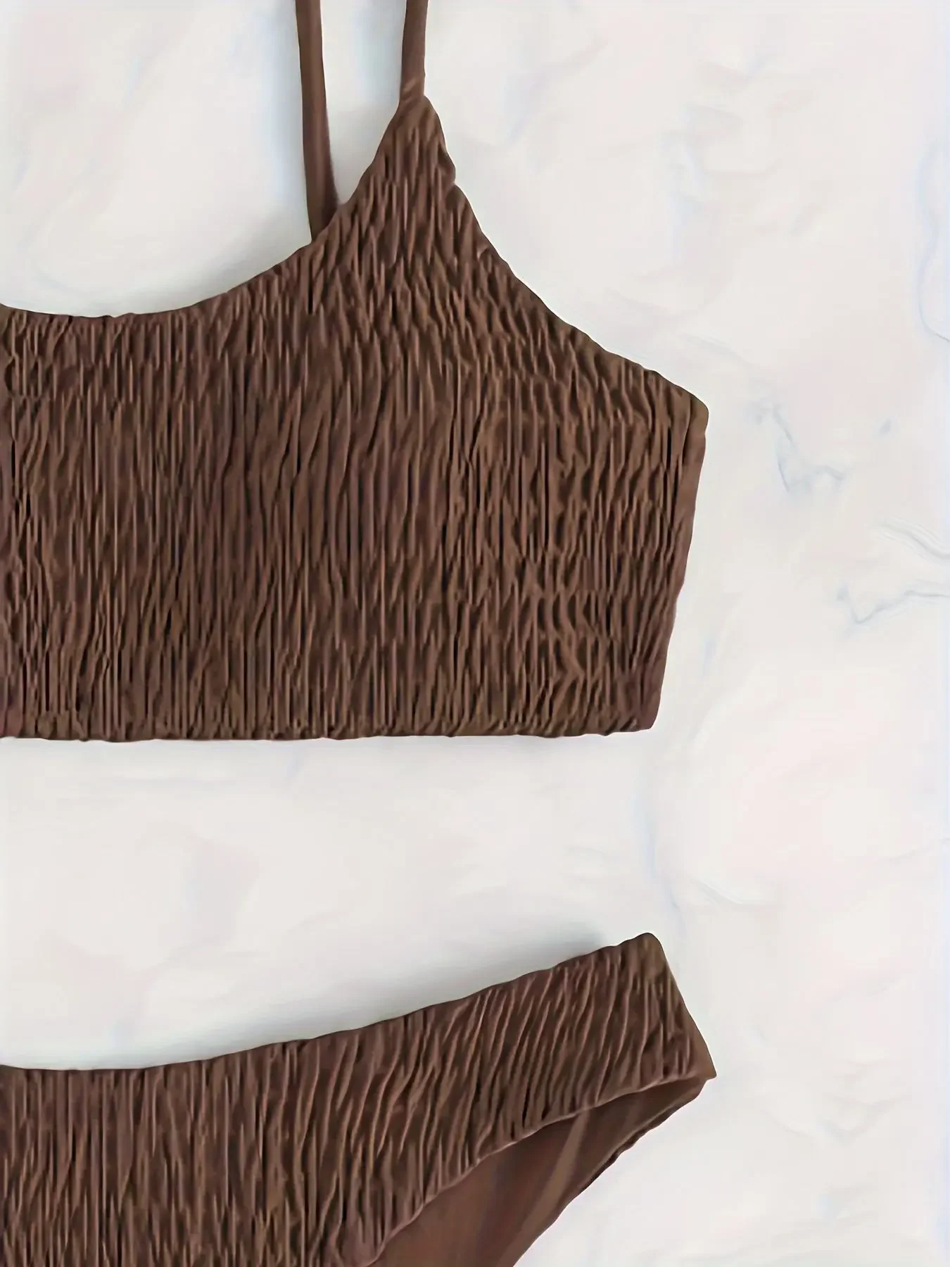 Sexy Brown Bandeau Swimwear Thong Bikini 2025 Women Wrinkled Swimsuits Swimming Bathing Suit Brazilian Bikinis Set Mujer Biquini