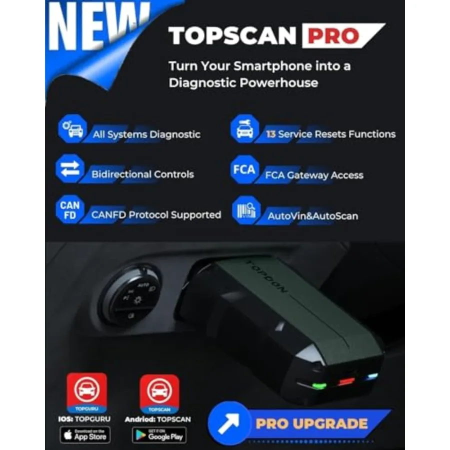 TopScan Pro Wireless OBD2-Scanner Bluetooth für iOS Android Umfassendes Diagnose-Scan-Tool für alle Autosysteme mit