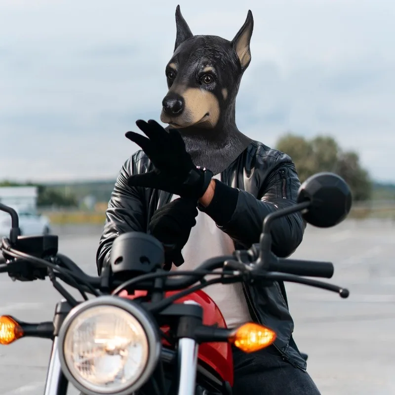 Maschera per cani realistica Testa di Doberman nera Divertente maschera per animali in lattice Vestito operato Festa di carnevale Maschera per costume cosplay di Halloween per uomo