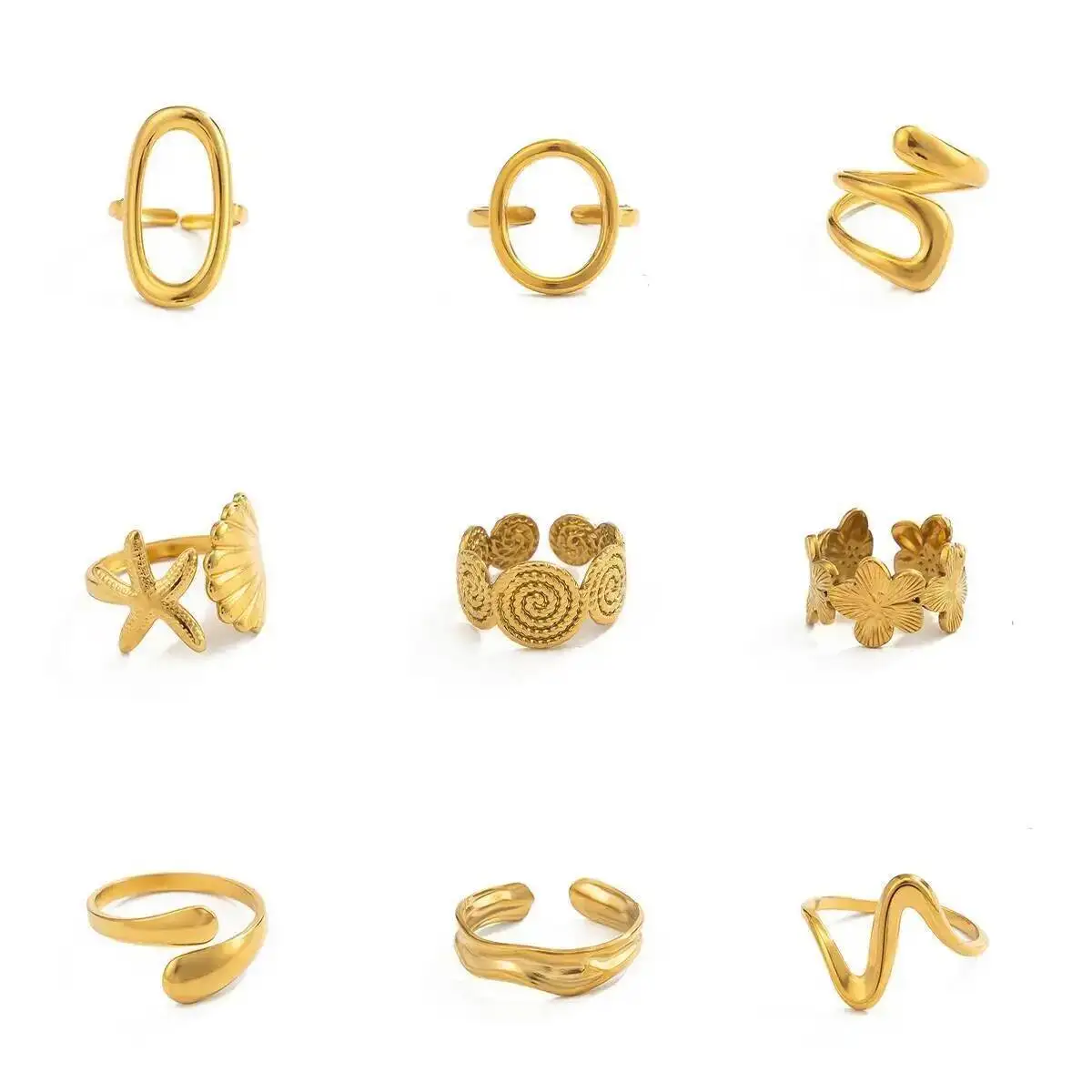 SHIXIN 9 Styles Punk Irregular Stainless Steel Hollow Open Rings Women Luxury PVD18K Gold Color Waterproof Knuckle Ring Jewelry - view 5