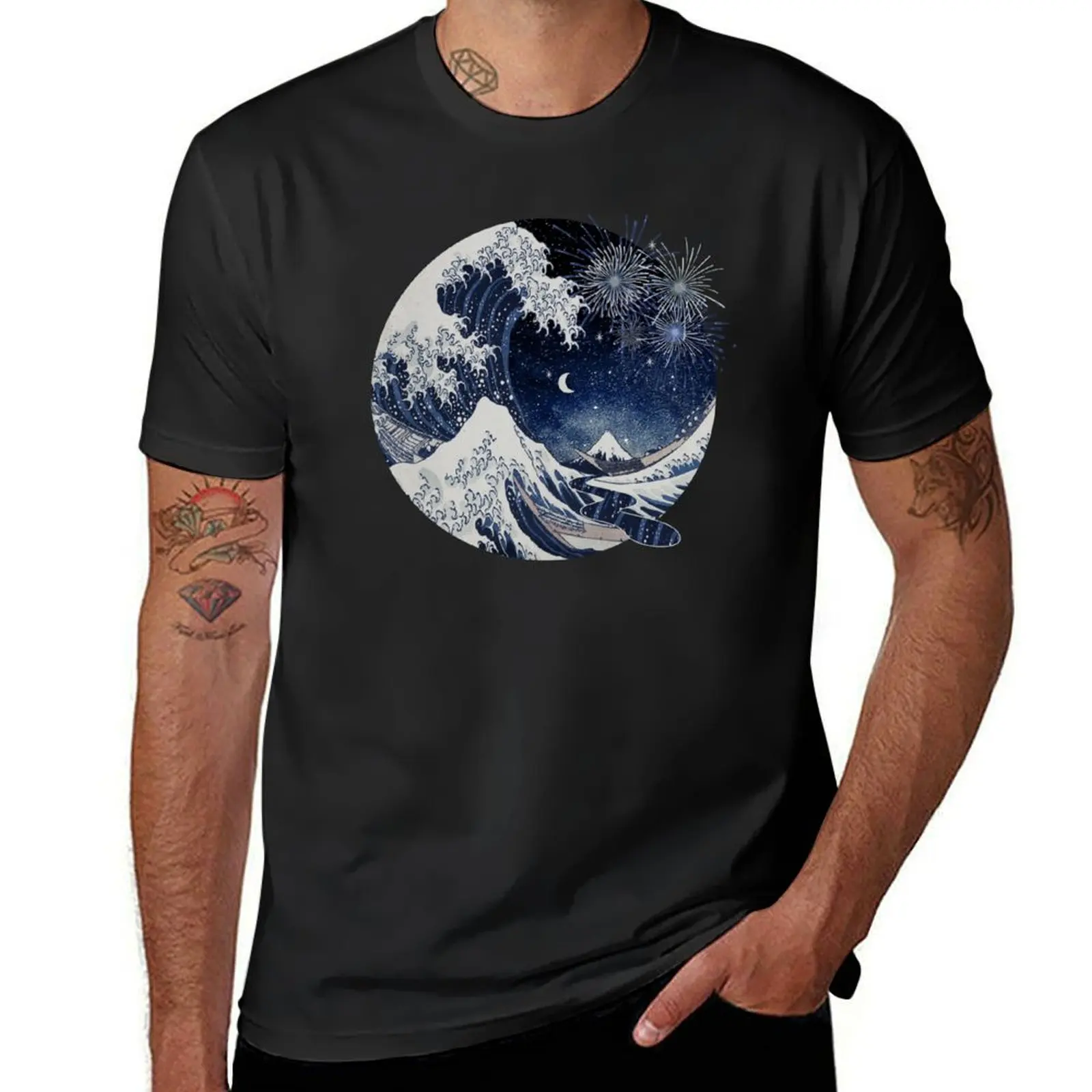 The Great Wave Night Celebration T-Shirt Aesthetic clothing boys animal print plain black t shirts men