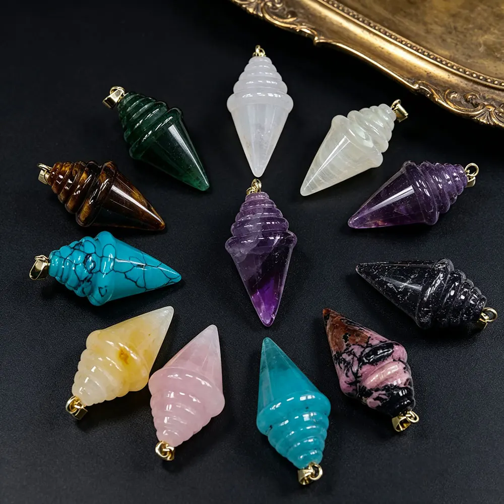Stupa Natural Stone Crystal Pendants Charms for Pendulum Jewelry Making Amethysts Pink Quartz Craft Handmade Gem Stone x414