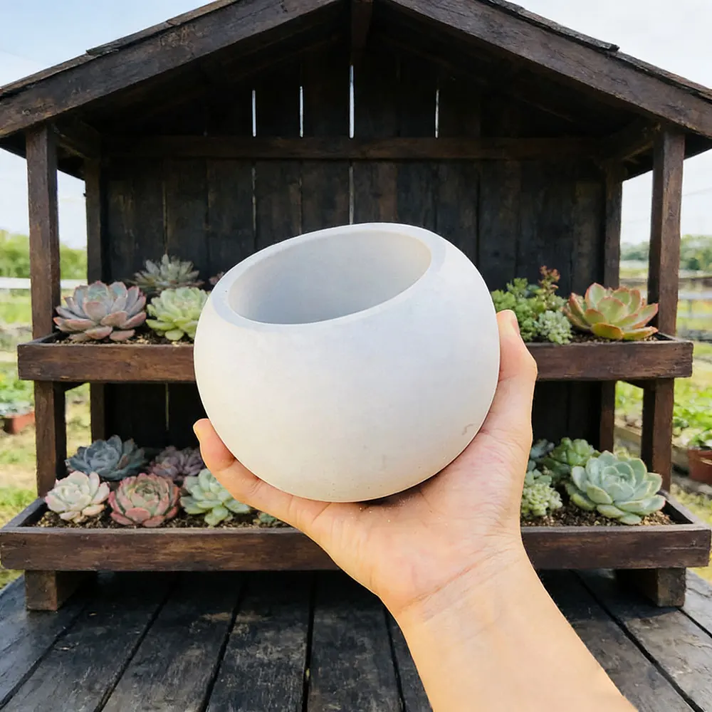 Spherical Flowerpot Silicone Mold DIY Candle Cup Storage Box Gypsum Epoxy Resin Vessel Planters Concrete Casting Mould Jesmonite view 2