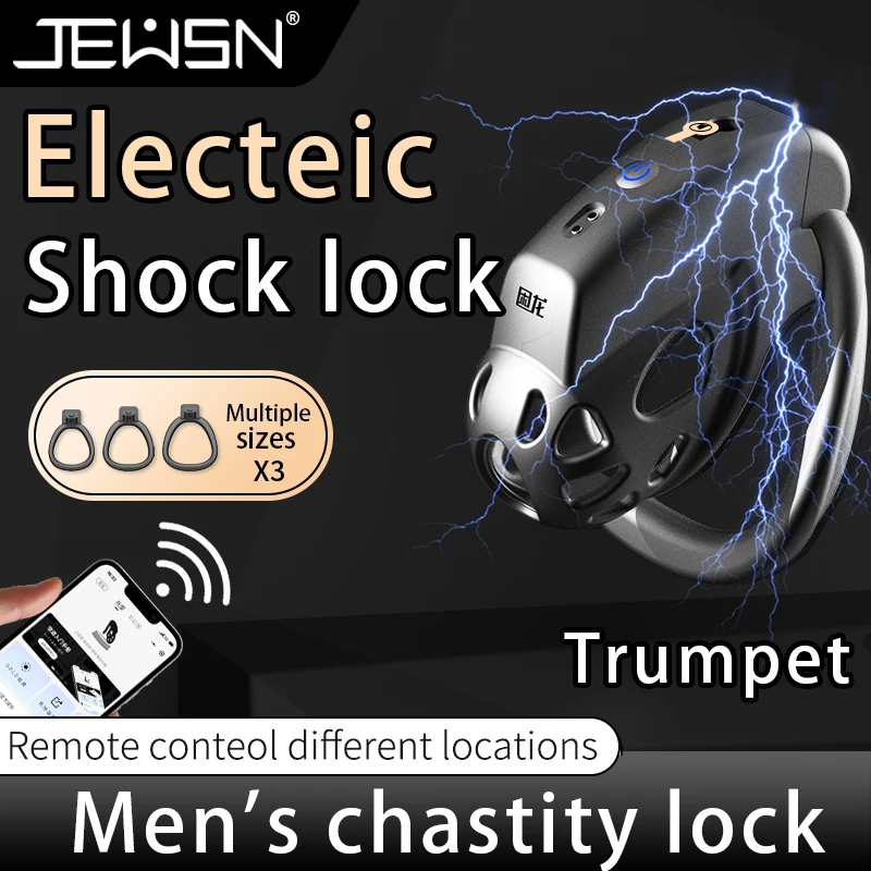 JEUSN-jaula de castidad de choque eléctrico para hombres, juguetes de restricción de acondicionamiento, jaula de pene para hombres Gay con 3 anillos