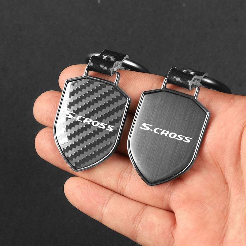 

New carbon fiber gloss black Shield Car KeyChain Fashion Business Gift For Suzuki s cross car Accessories