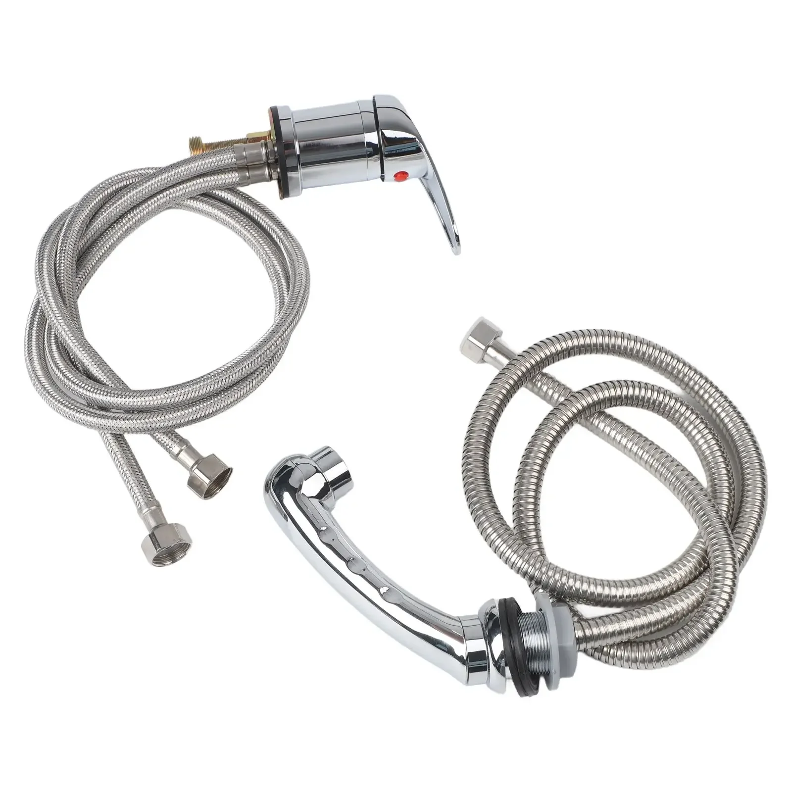 Salon-Grade Mixer Tap with Hand Shower and Fabric Hose for Shampoo Chairs Reverse Shampoo Units and Barber Stations