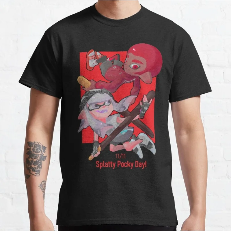 Splatty Pocky Day! Cartoon Video game Splatoon Gift T-Shirt for gamer 100% Cotton y2k clothing Short-Sleeve Tee All Size Tops