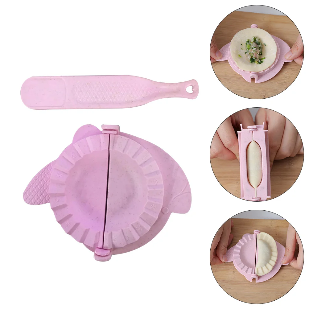 

2pcs Dumpling Set Wheat Pierogi Mould Straw Ravioli Press Tool Pierogi Mold For Kitchen Baking Cooking Use Pink