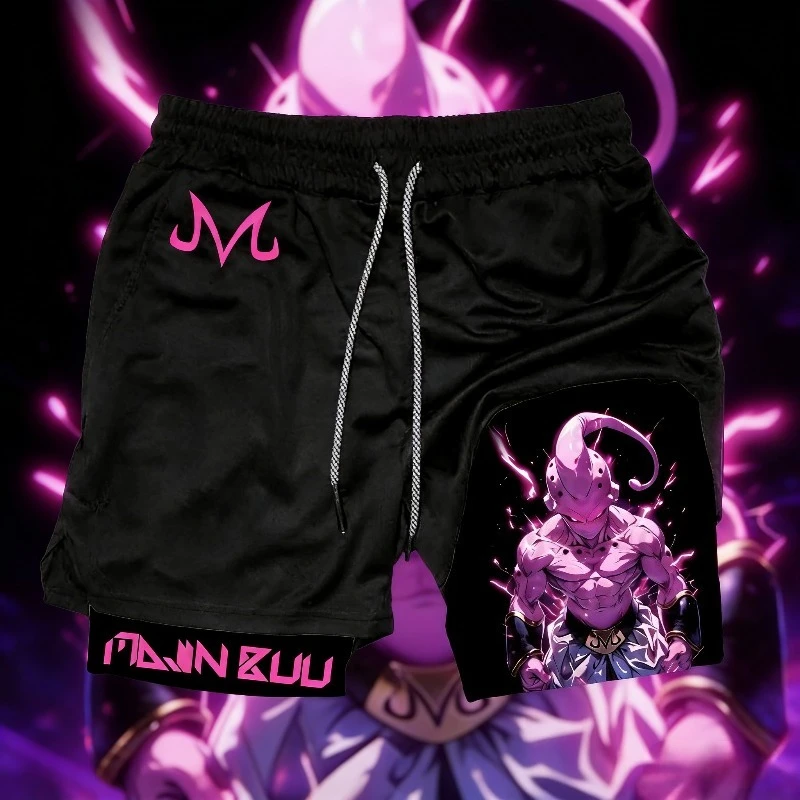 Dragon Ball Anime bedruckte Sportshorts für Herren, Sommer, Damen, doppellagige 2-in-1-Hose, schnell trocknende, atmungsaktive Strand-Gym-Shorts
