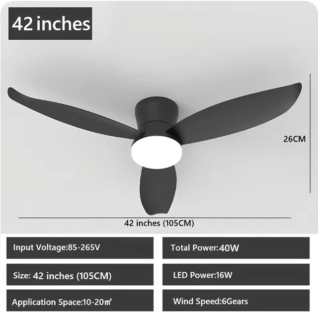Modern Ceiling Fan with LED Light 3 Colors, 6 Speeds, 36 Inch/42 inch Electric Fans 3 Blades for Kitchen Bedroom Dining Room image 3