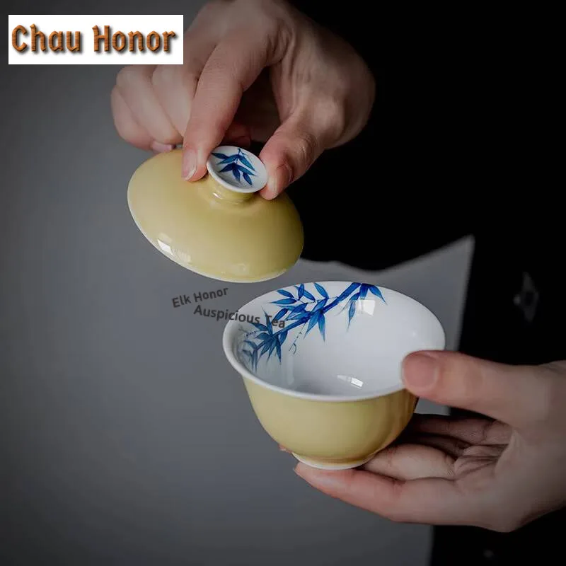 

85 мл бутик Чистая ручная роспись бамбуковая Скрытая керамическая чаша для чая чайная чашка маленькая чайная чашка домашняя чайница гунг-фу Gaiwan