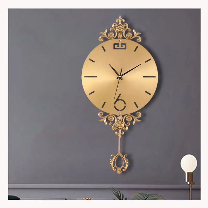 

Wall Clock Modern Design Living Room Bedroom Home Decoration Watch Creative Hanging Pure Copper Clocks Villa Battery Needle