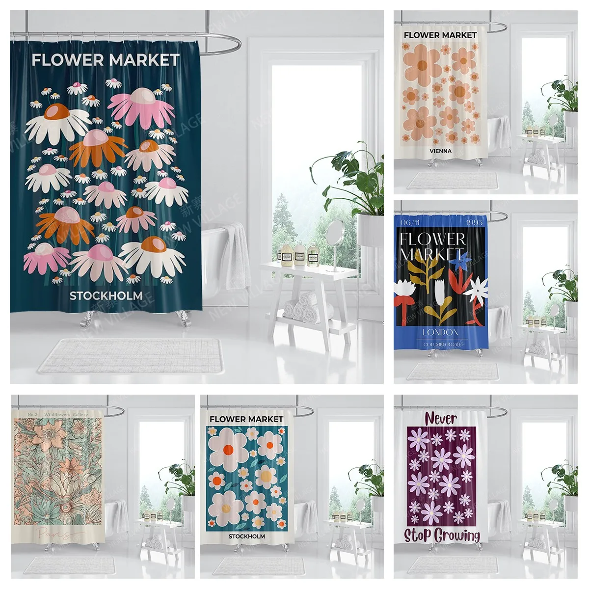 home shower curtains for bathroom Morandi lines and flowers waterproof fabric bathroom Curtains modern shower curtain 180x200