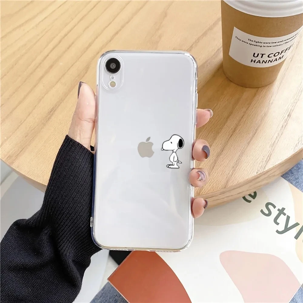 S-Snoopy Cute Cartoon Transparent Phone Case For iPhone 16 15 13 12 11 Pro Max Xr Xs Max 14 Plus 8 Plus Case Cute Soft Cover Y2k