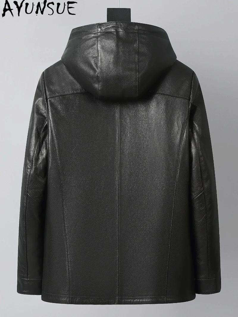 AYUNSUE High Quality 100% Goatskin Genuine Leather Jacket Men Hooded Winter 2026 Luxury Mink Fur Liner Coat Warm Black Fur Coats view 2