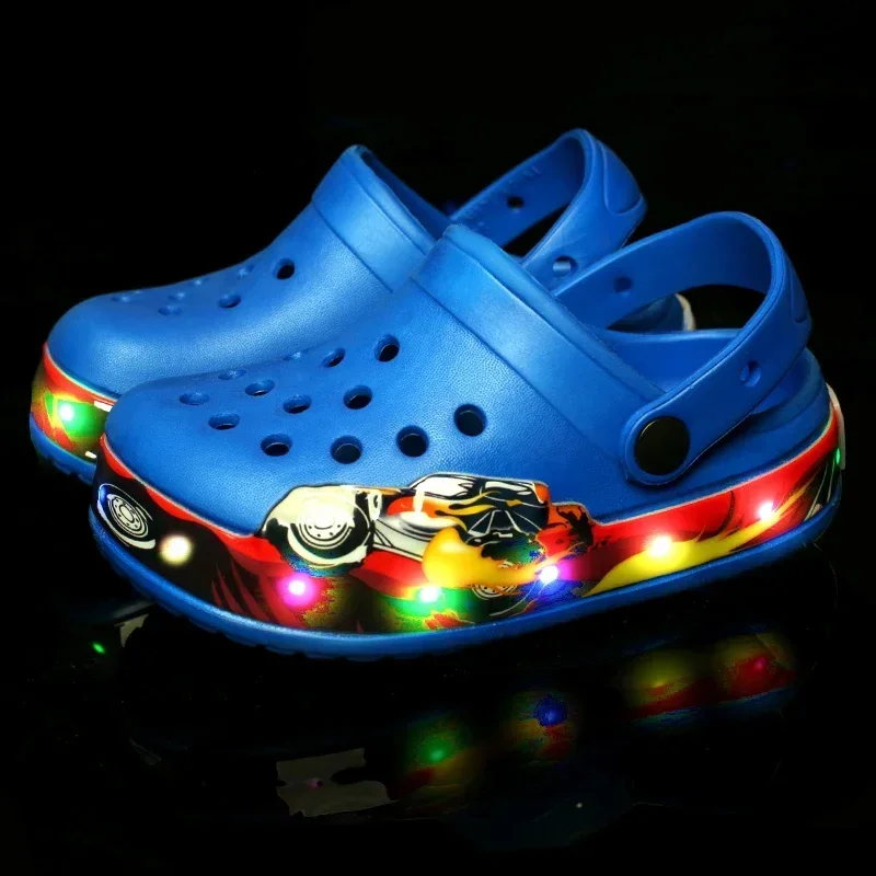 2024 Summer Children Hole Sandals LED Lighted Flashing Light Shoes Boys Girls Beach Sandals Kids Breathable Fashion Sneakers