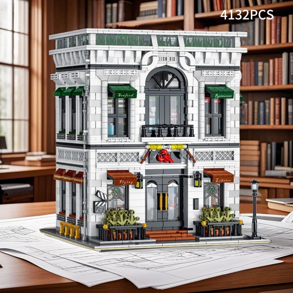 Modulares Haus Stadt Meeresfrüchte Restaurant Fliegender Hummer 10203 Street View Gebäude Block Ziegel Montage Modell Dekoration DIY Spielzeug G