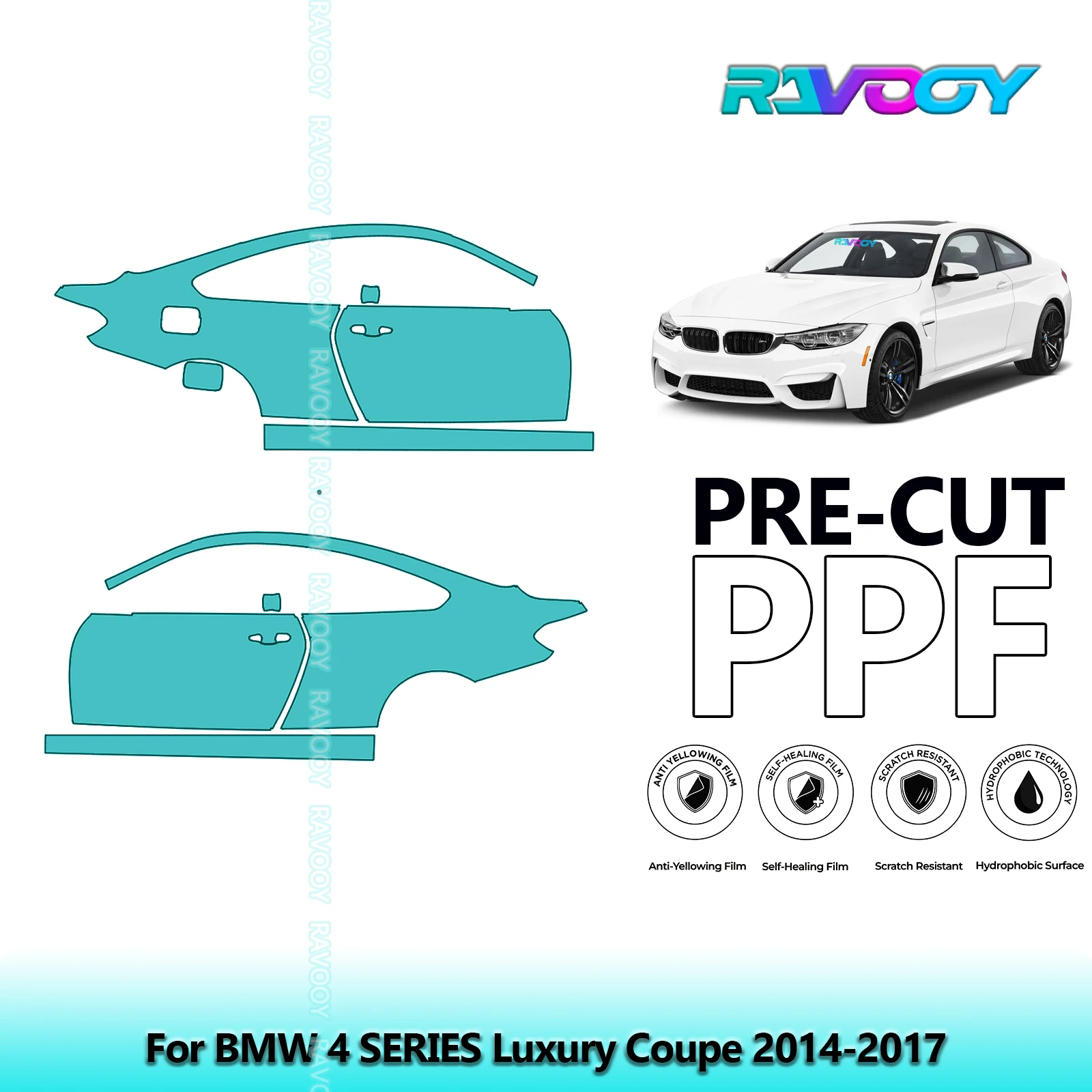 

For BMW 4 SERIES Luxury Coupe 2014-2017 8.5mil Clear Matte Pre-Cut PPF Door & A/B Pillar Kit TPU Paint Protection Film Set
