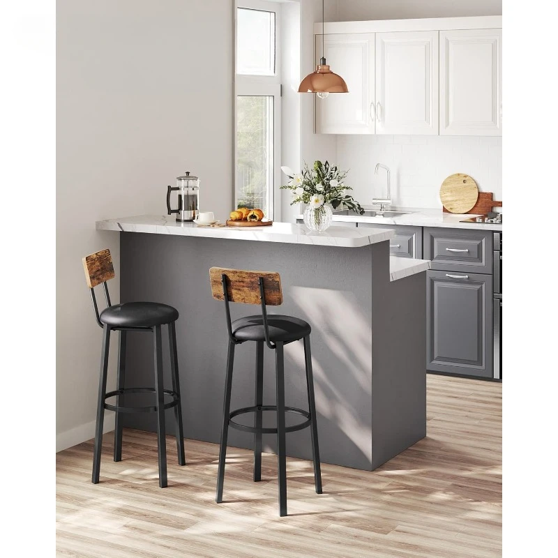 Bar Stools,  with Back and Footrest, Simple Assembly, for Dining Room Kitchen Counter Bar, Rustic Brown and Black ULBC069B81