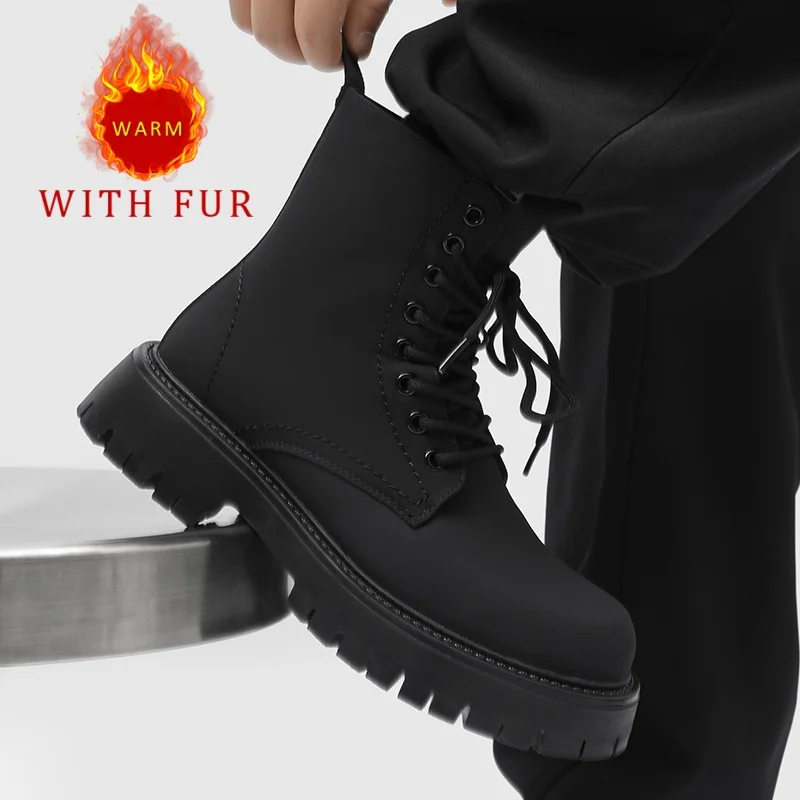 

Men's winter boots Fashion minimalist style Work or Business 38-46 Outdoor trendy Black high top leather shoes thick sole