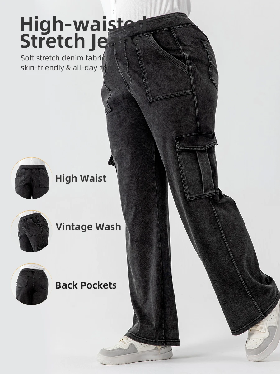 Muyafei Women Jeans Cargo Pants Multi Pocket Denim Casual Wide Leg Streetwear Loose Fit Workwear Fashion Forward Outdoor Travel