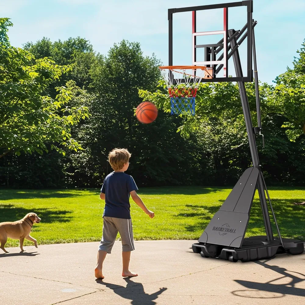 Aro de baloncesto portátil para exteriores de 10 pies con altura ajustable, tablero trasero de 44-48 pulgadas, continuo para todas las edades