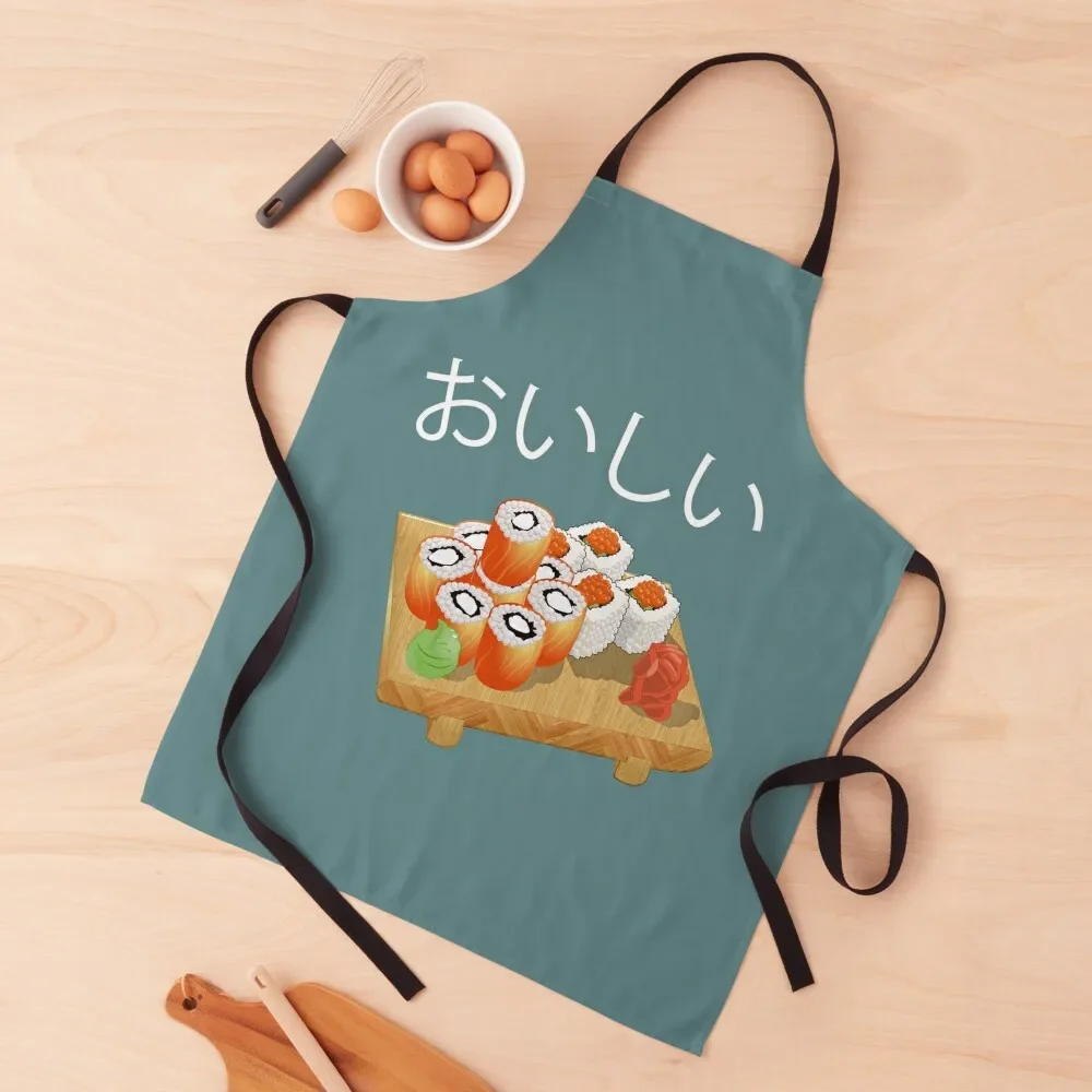 

Oishii Hiragana Sushi rice with Wasabi Apron kitchen jacket woman Kitchen accessories Apron