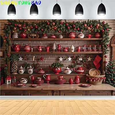 

Christmas Day New Year Party Photography Backdrops Prop Window Living Room Xmas Tree Display Cabinet Photo Background KJ-01