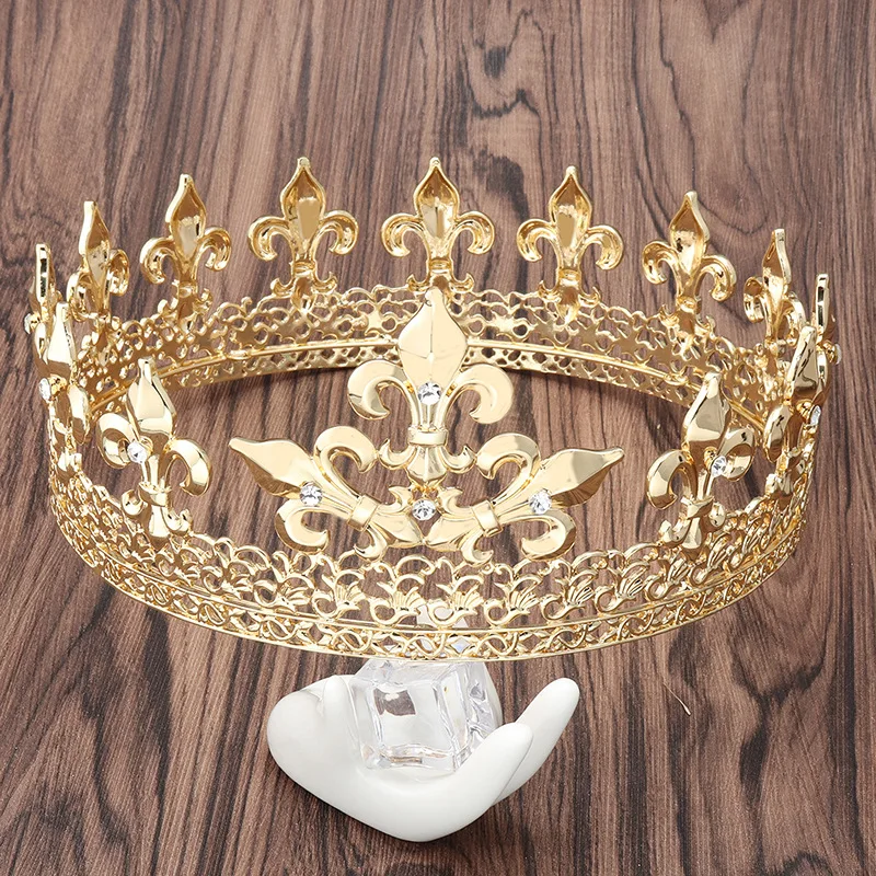 Baroque Royal King Crowns For Men Round Big Gold Tiaras Outfit Sliver Prince Pageant Diadem Trophy Costume Hair Accessories