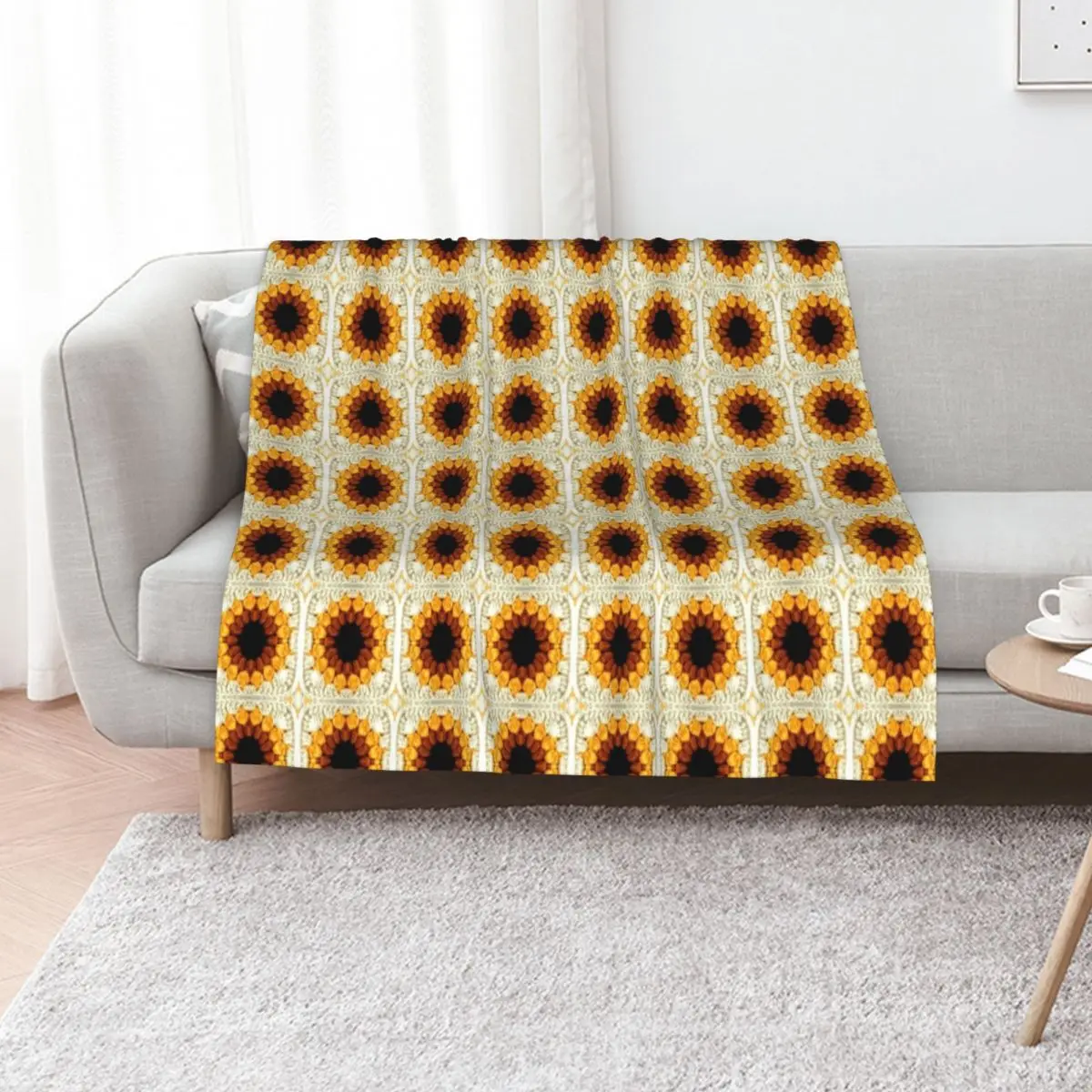 

Sunflower Crochet Granny Square Pattern Throw Blanket Bed Sofas decorative Decorative Sofas Blankets