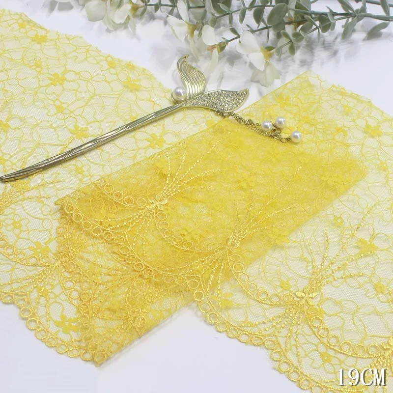 

41Yards Embroidery Lace Trim Lingerie Sewing Craft DIY Apparel Yellow Mesh Fabric Lace Underware Garment Dress 19cm