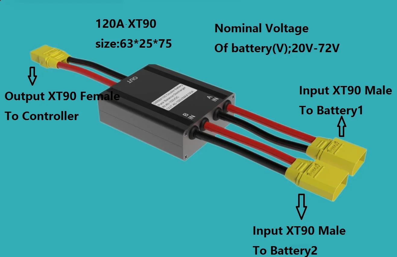 Dual Battery Discharge Converter Connection Adapter Switcher 20V-72V 20A/30/40A /80A/120A Module Balanced Discharge