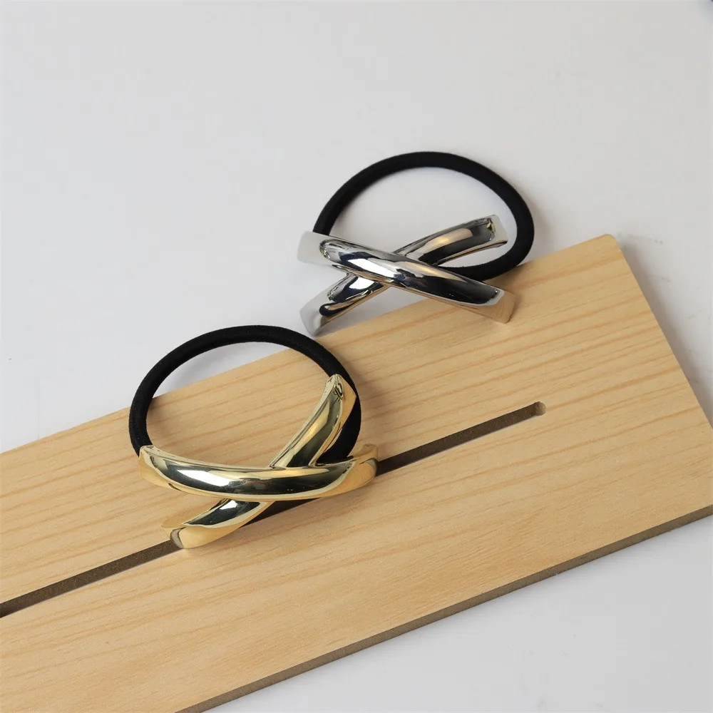 High Quality Metal Hammered Arch Pony Rhodium Hairband Gold/Silver Large Elastic Hair Ties Vintage Ponytail Hair Pin