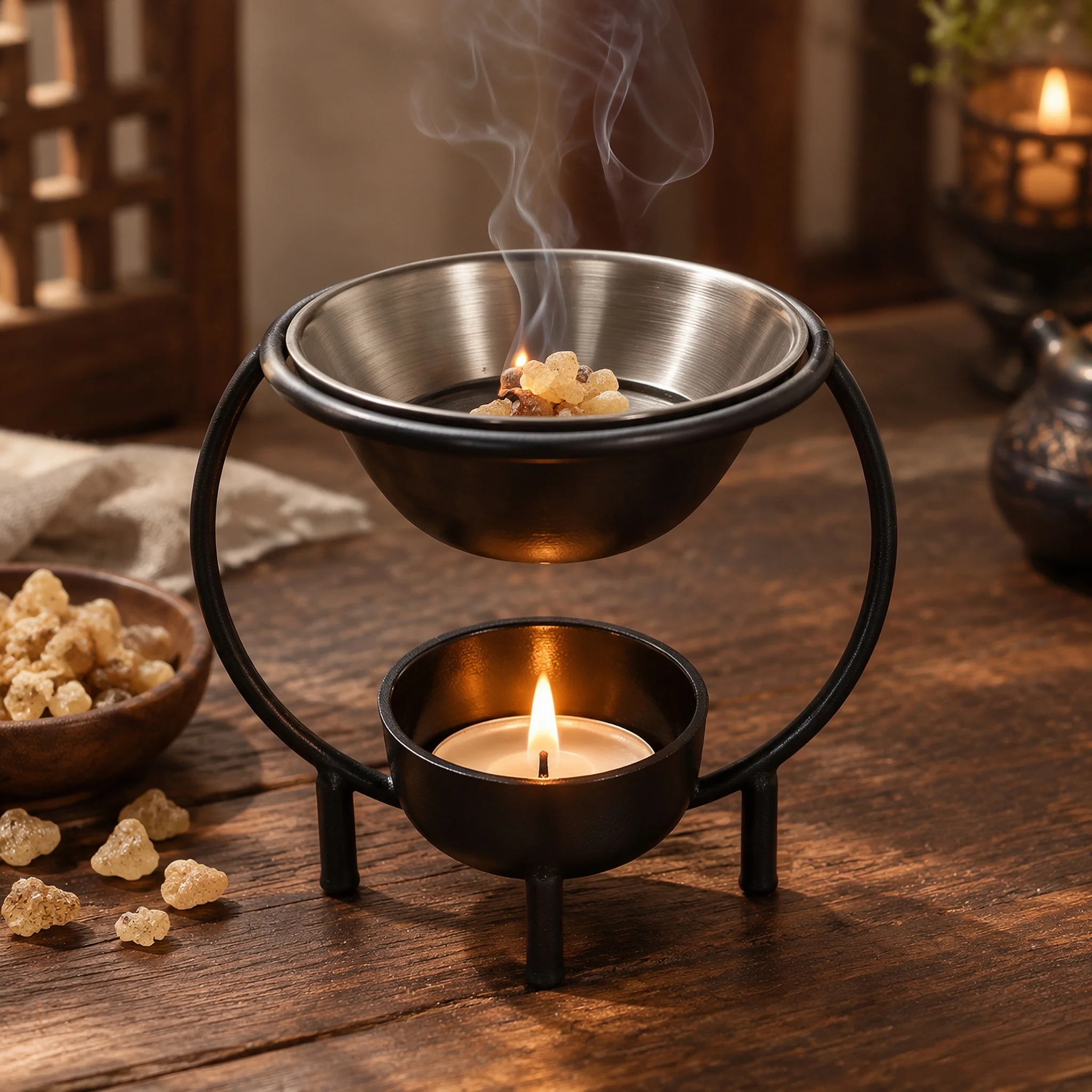 Cast Frankincense Burner Suitable for Home Decor - Nest Design Essential Oil Diffuser & Tea Light Melter Warmer, Candles Not Inc