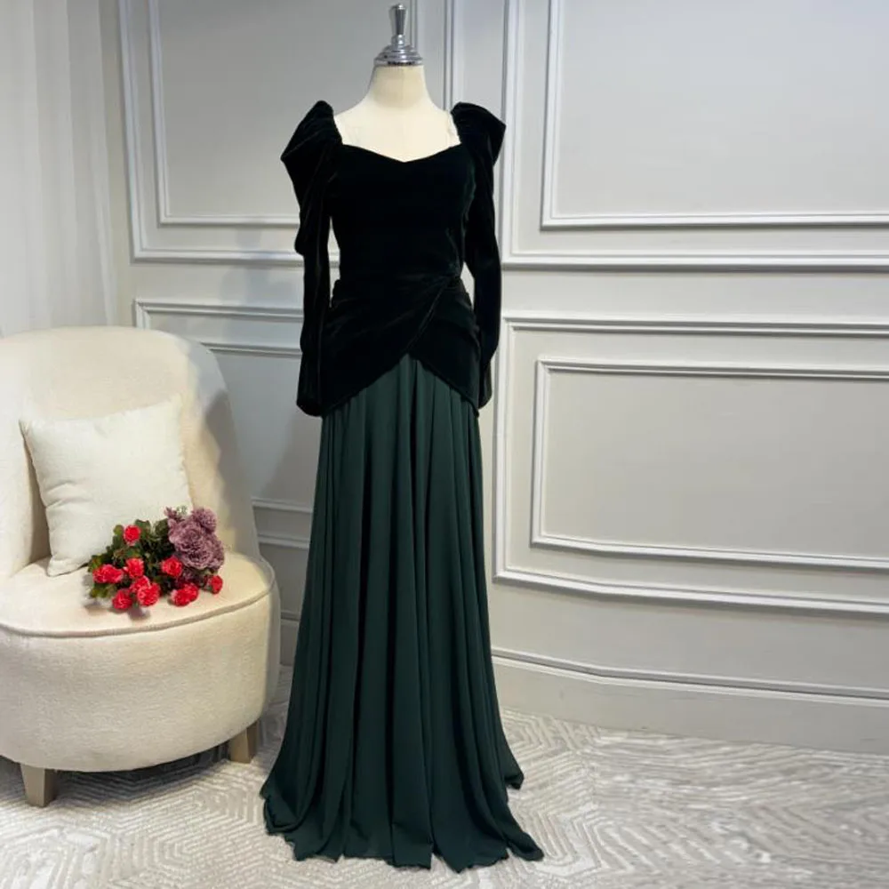 تخصيص المخملية فساتين لحضور الحفلات الموسيقية 2025 الخامس العنق كم طويل ألف خط الزي الرسمي مطوي تنورة شيفون الجلباب دي سواريه