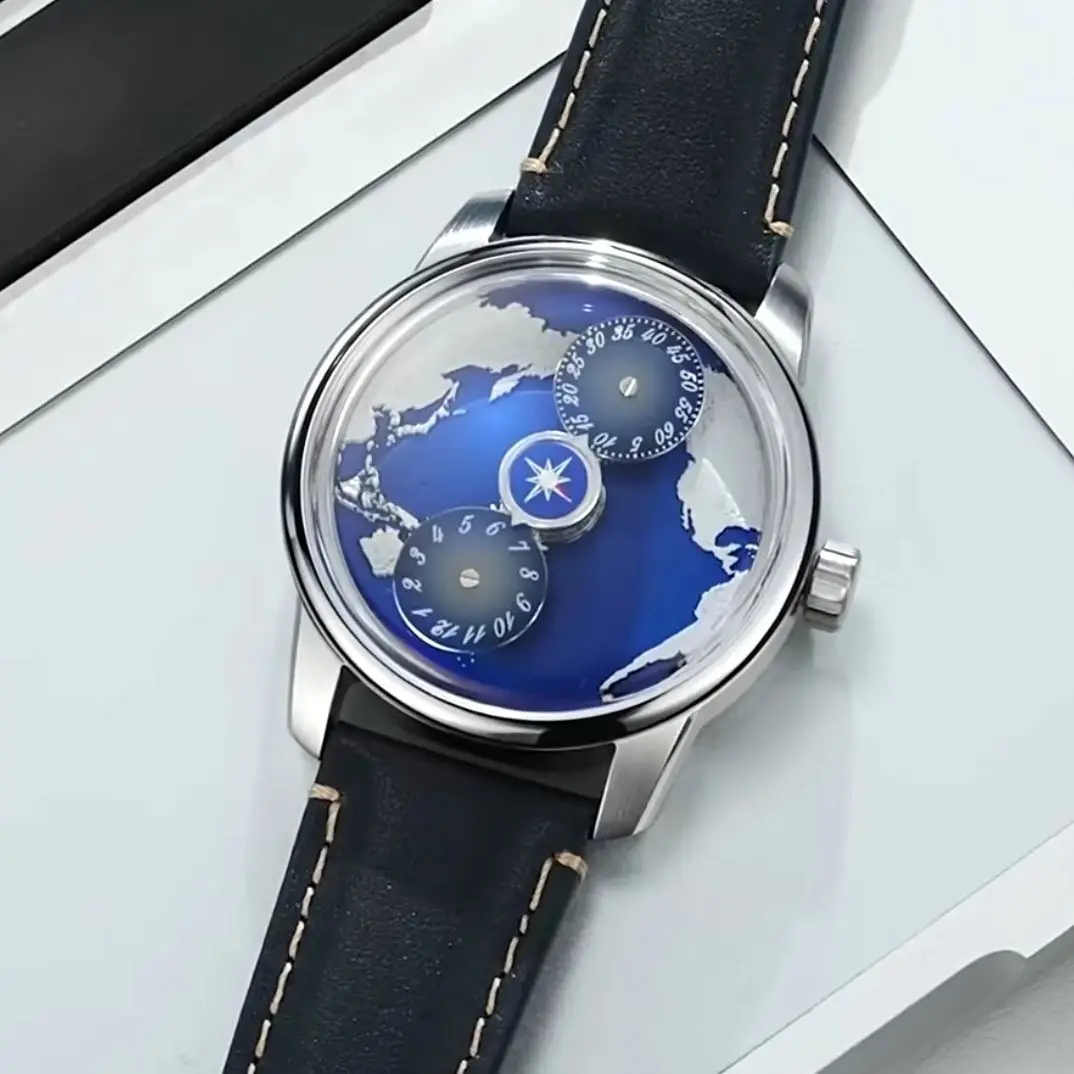OBLVLO Men Automatic Watch 42mm Mechanical Wristwatch Luminous 50M Waterproof Sapphire Mirror Rotatable Earth Dial Miyota Mov