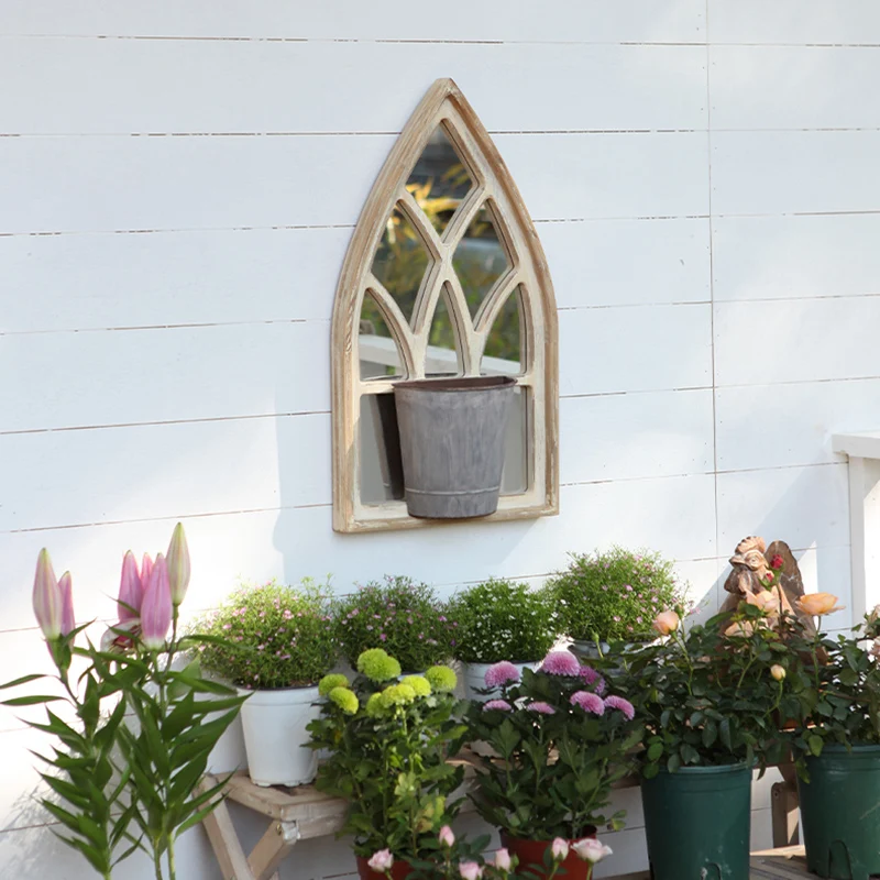 French retro pastoral false window mirror shape wall decoration background wall villa wall hanging terrace garden display rack