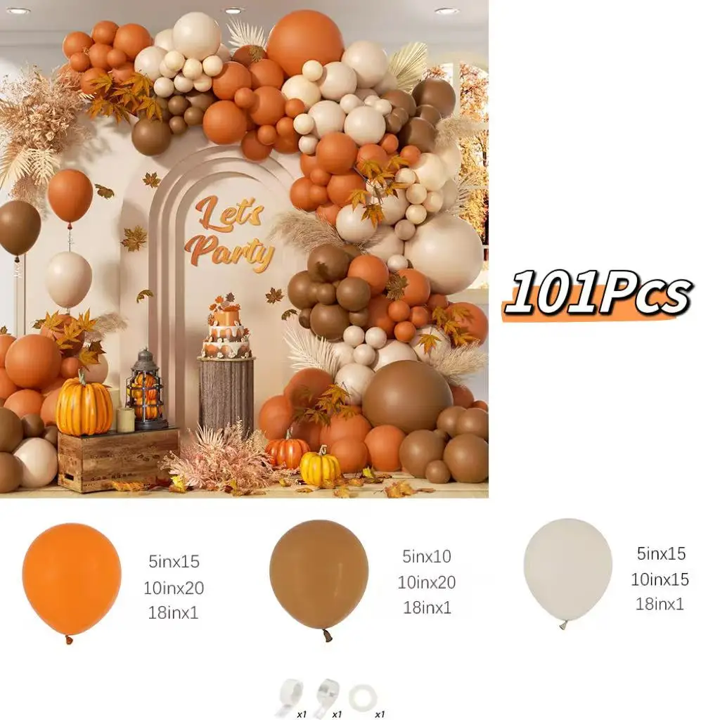 101Pcs  Fall Balloons Arch Kit Burnt Orange Brown Sand White Balloons for  Fall Baby Bridal Shower Birthday Party Decorations