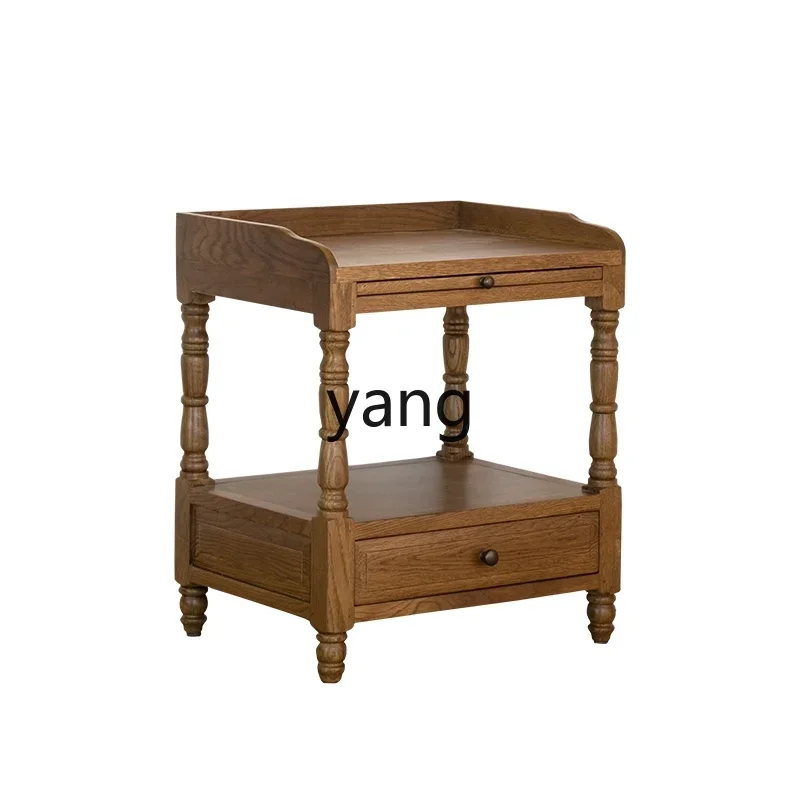 

Yjq American retro solid wood bedside storage side table bedside storage sofa side cabinet