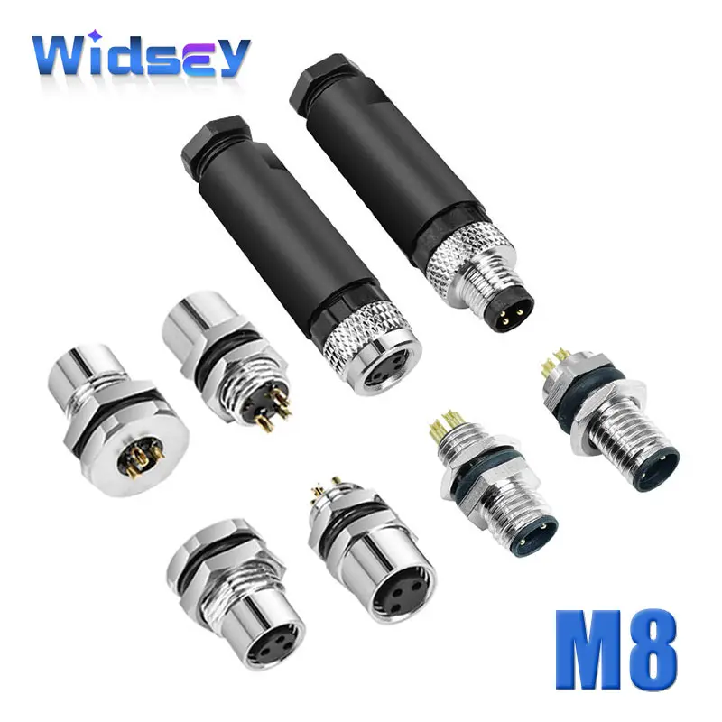 M8 Waterproof Connector 3Pin 4Pin Straight Head Aviation Plug 3.5-5.5mm Screw Connection 60V 3A Male Female Head IP67 UL-94-V0