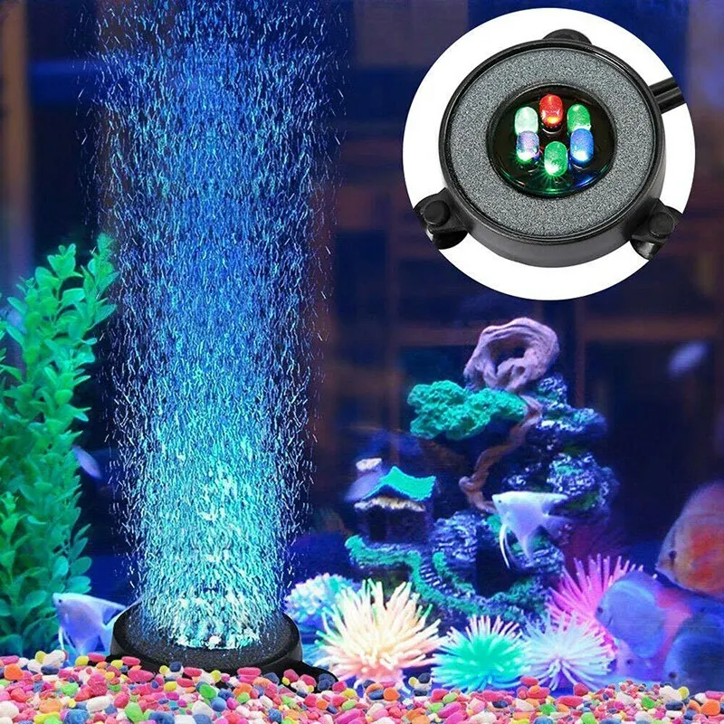 Zatapialna podwodna lampa do akwarium zmieniająca kolor światło powietrzne LED akwariowa lampa bąbelkowa wytwarzająca tlen do akwarium